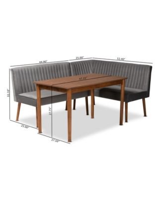 Alvis 3-Pc. Wood Mid-Century Dining Nook Set