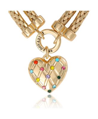 Double Chain Heart Padlock Bracelet, Gold Tone with Rainbow Crystals