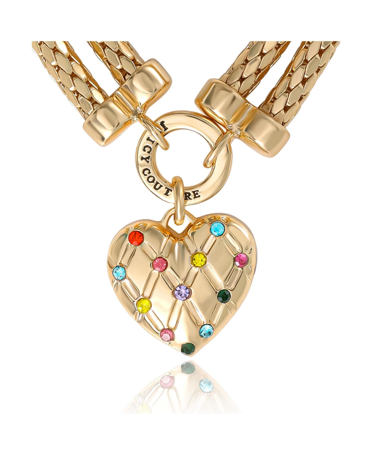 Double Chain Heart Padlock Bracelet, Gold&acirc;€‘Tone with Rainbow Crystals