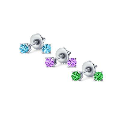 Classic Tiny Multi-color CZ Cubic Zirconia Stud Earrings Plated Sterling Screwback Posts