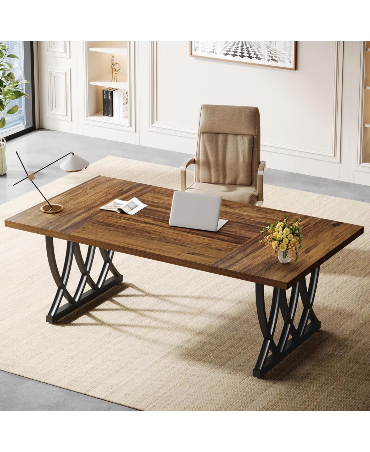 Tribesigns 70.86-Inch Executive Desk, Large Home Office Desk Computer Desk with Thick Metal Frame