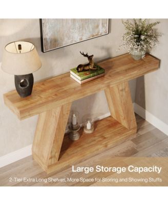 55" Farmhouse Console Table with Storage – Rustic Sofa Table