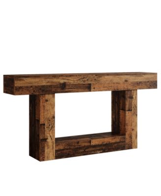 63" Console Table, Farmhouse 2-Tier Entryway Table with U-Shaped Base, Mix Brown