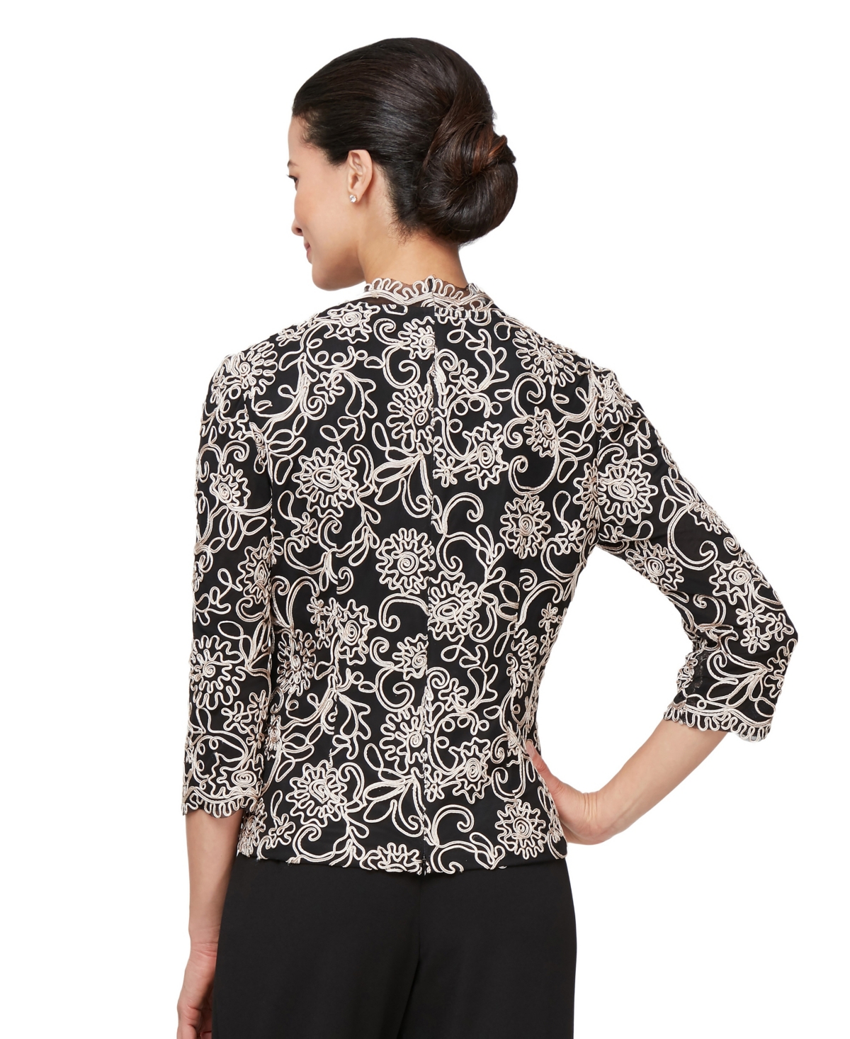 Alex Evenings Women's 3/4-Sleeve Embroidered Blouse
