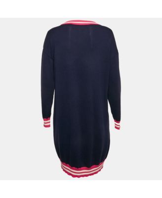 Women's Navy Blue Sequin Embroidery Cotton Sweater Dress