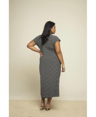 Women's Cinched Striped Print Midi Dress