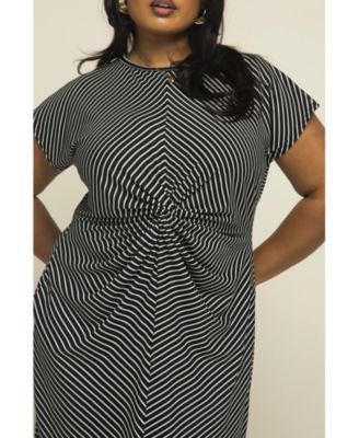 Women's Cinched Striped Print Midi Dress