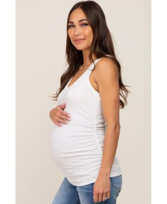Maternity Ivory Ribbed Sleeveless Ruched Tank Top
