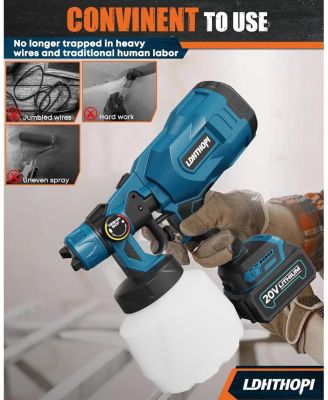 Cordless Paint Sprayer 1000W with 2x4000mAh Batteries, 1200ml Container, 5 Copper Nozzles, HVLP Technology for Home and Furniture Painting