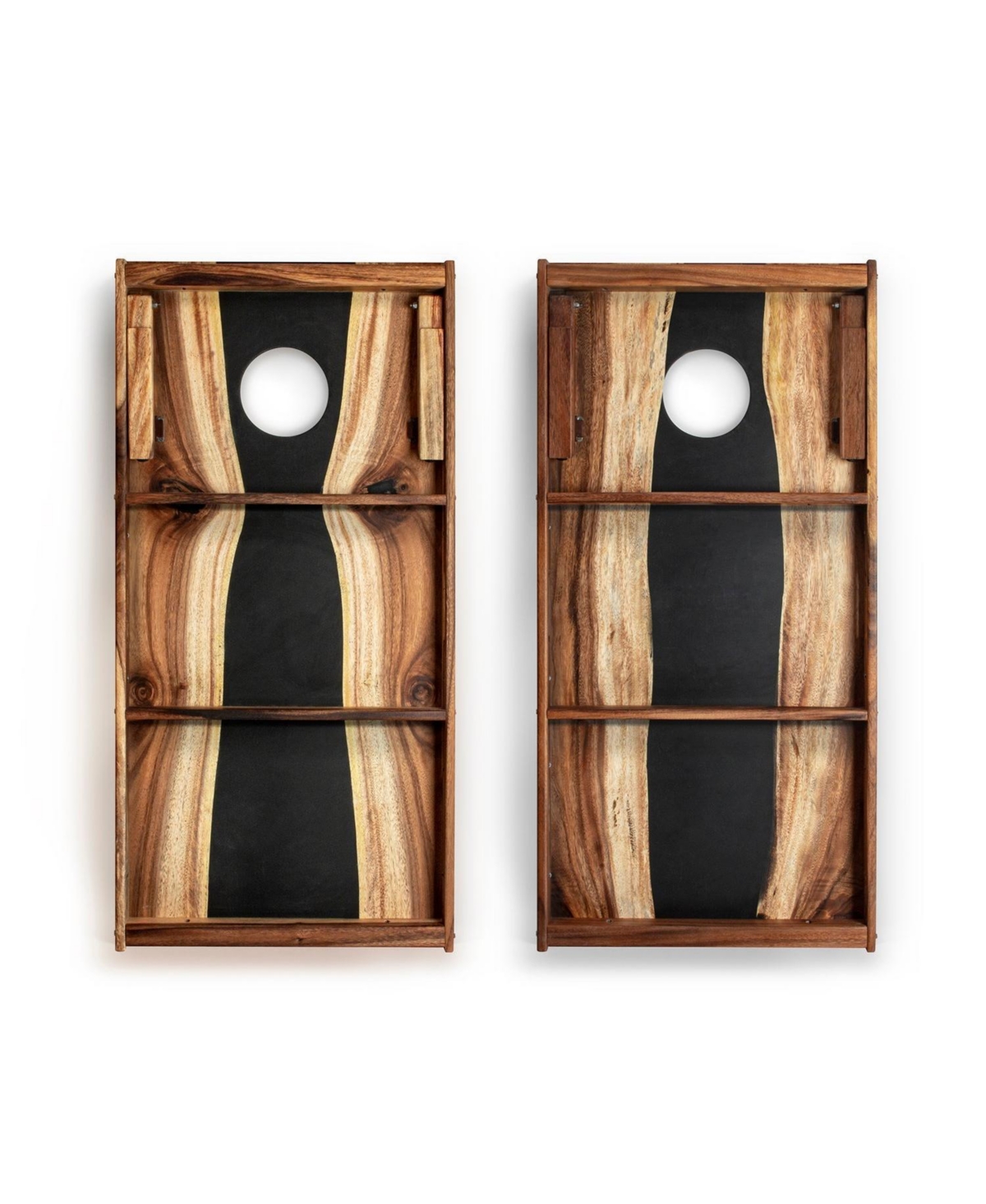 The River Epoxy Resin With Live Edge Acacia Pathfinder Art Cornhole Boards