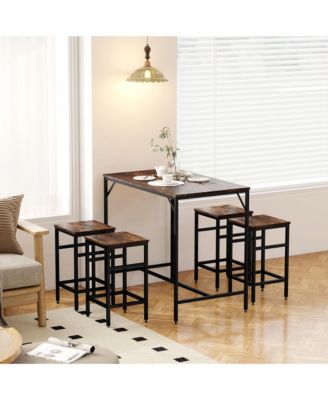 5-Piece Modern Industrial Dining Table Furniture Set w/4 Armless Chairs