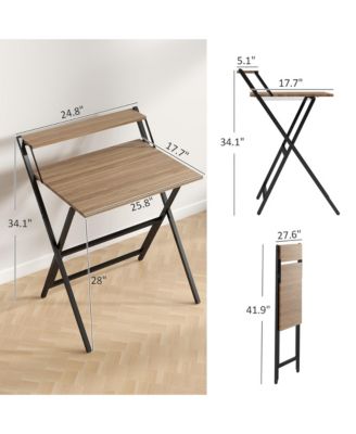 HOMCOM Small Folding Desk Foldable Computer Desk with Monitor Shelf