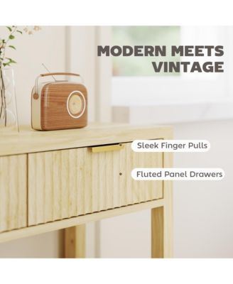 35" Modern Console Table with Drawers, Narrow Entryway Table Natural