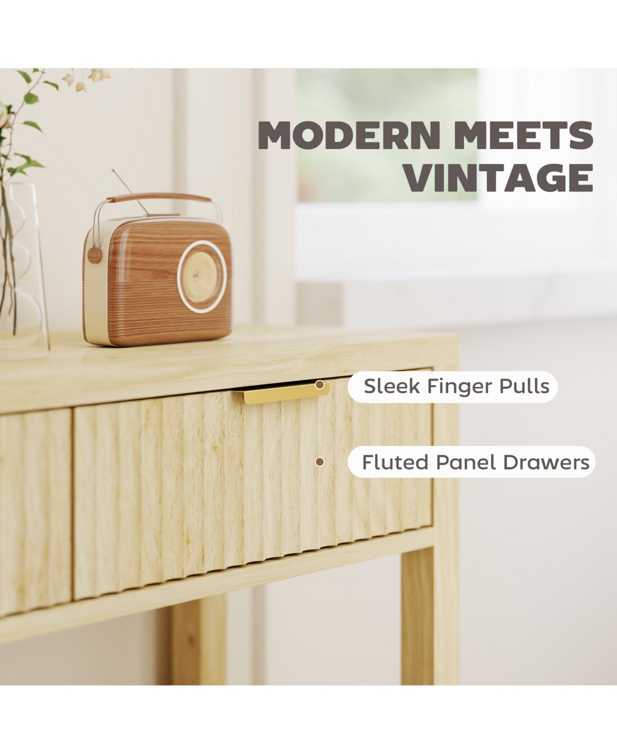 Homcom 35" Modern Console Table with Drawers, Narrow Entryway Table Natural