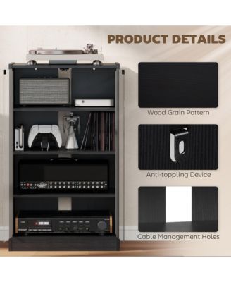 5-Tier Media Sd Cabinet w/3-Level Adjustable Shelves & Tempe Glass