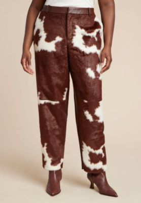 Women's Plus Size Faux Cow Hide And Leather Pant