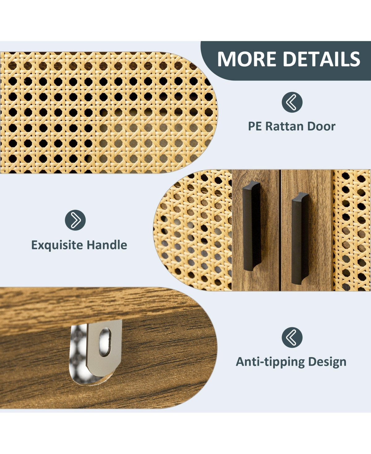 Homcom Sideboard Buffet Cabinet with Rattan Doors, Brown