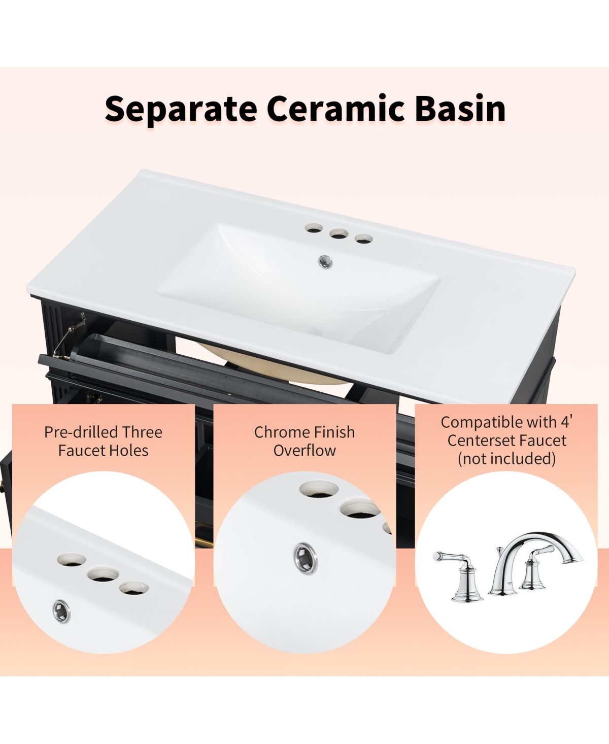 Casainc Freestanding Bathroom Vanity with Sink 2 Drawers and Soft Close Doors