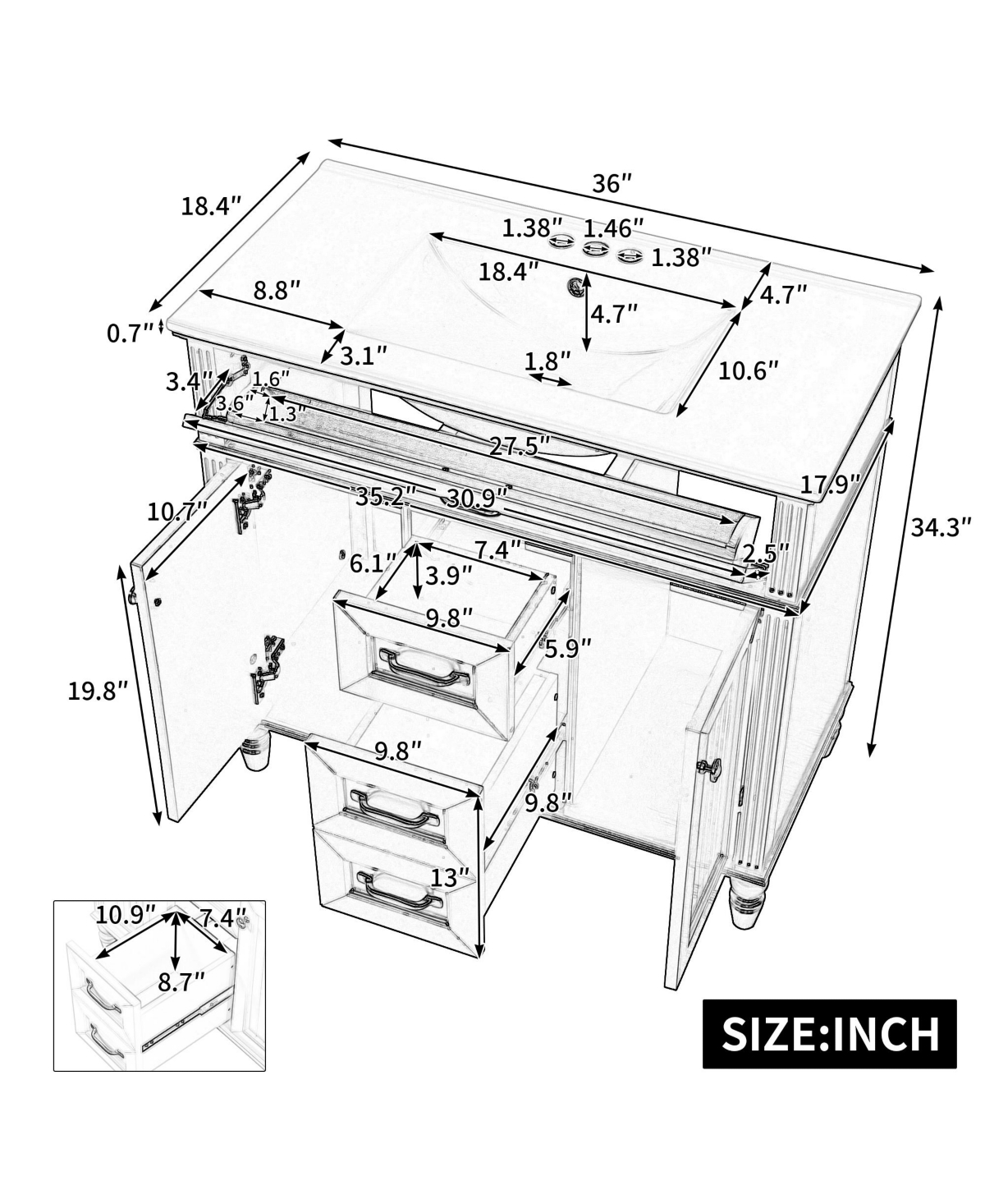 Casainc Freestanding Bathroom Vanity with Sink 2 Drawers and Soft Close Doors