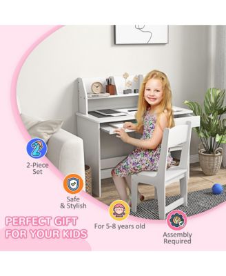 Kids Desk and Chair Set for 5-8 Year Old with Storage,