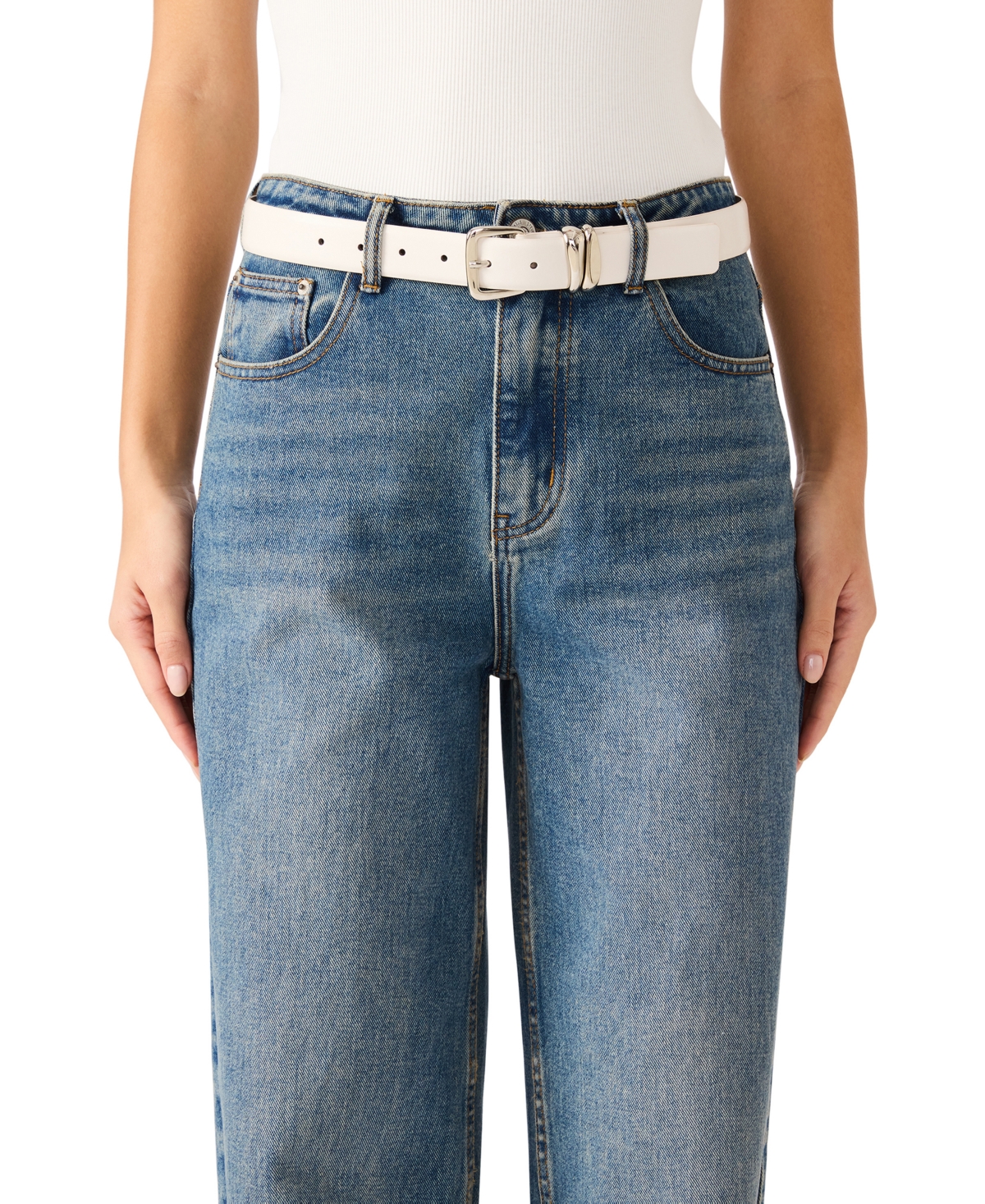 Steve Madden Women's Topstitched Texture Pearl 2- Pc Linked Chain Belt