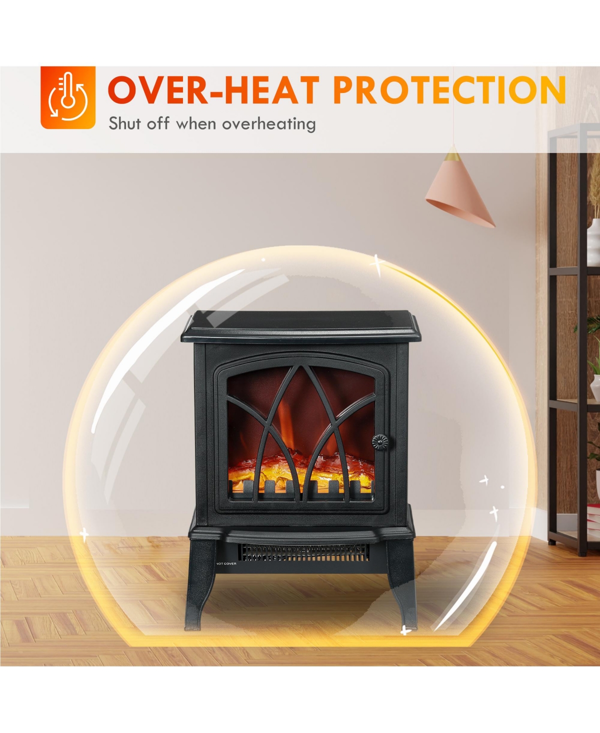Homcom Electric Fireplace Heater with Realistic Led Flames and Logs