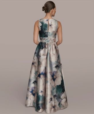 Women's Floral Print Sleeveless Pleated A-line Ball Gown