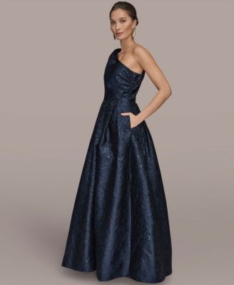 Women's One-Shoulder Metallic Jacquard A-Line Gown