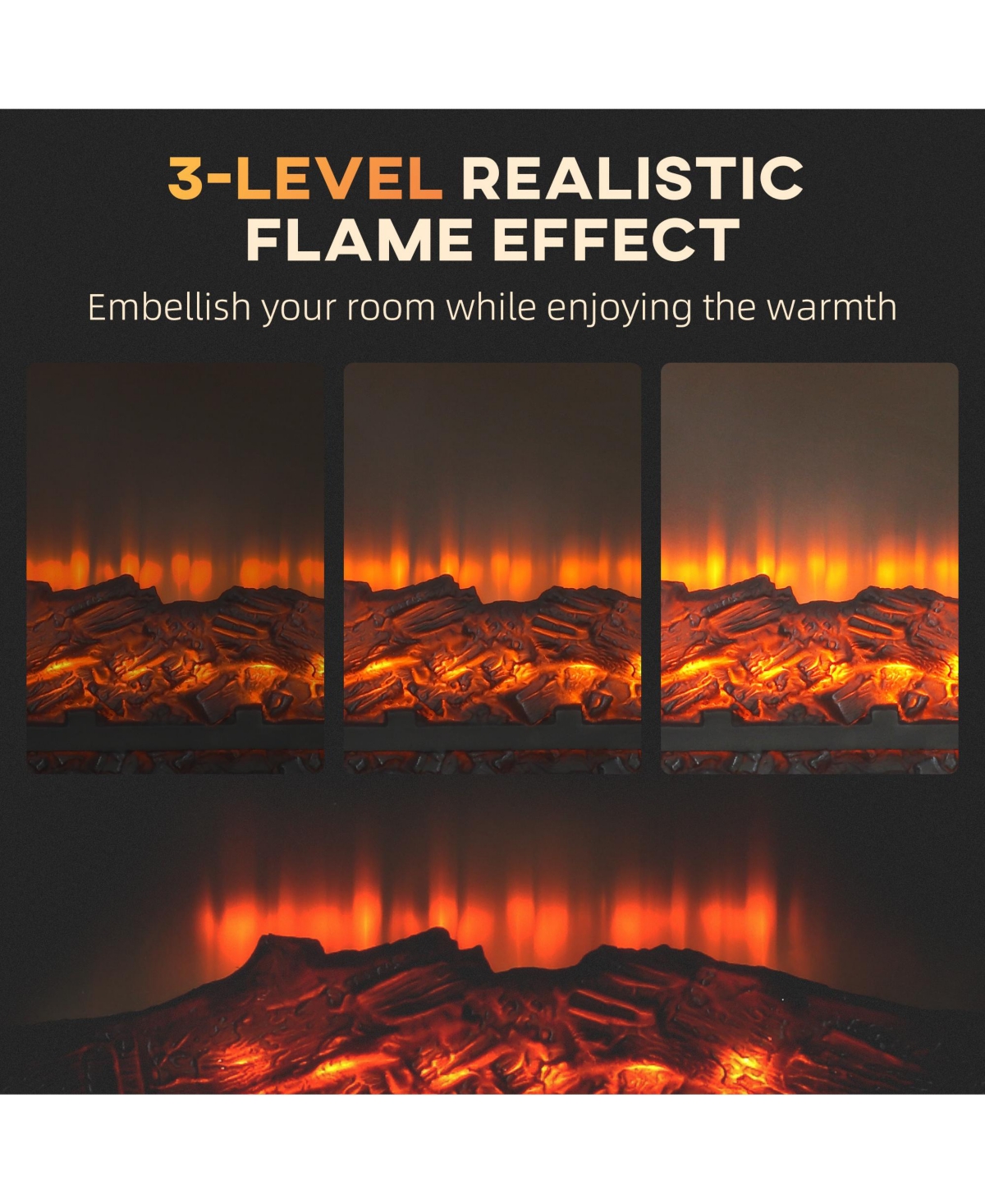 Homcom 32" 1400W Electric Fireplace Mantel with Realistic Led Log Heater, Brown