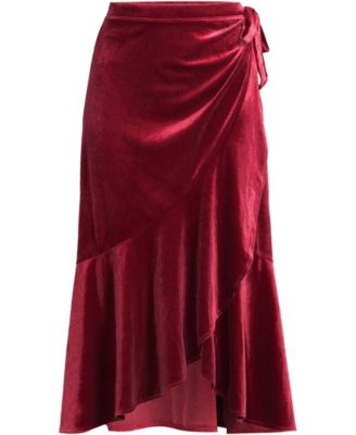 Women's Velvet Wrap Midi Skirt