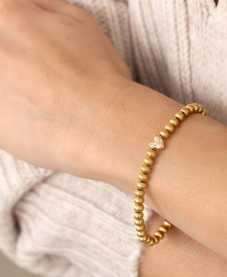 Pave Heart Gold Beaded Bracelet