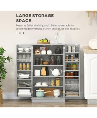 Kitchen Pantry Storage Cabinet w/ 5-tier Shelving, 12 Spice Racks