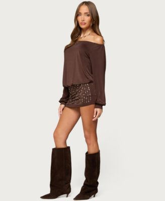 Women's Studded Off Shoulder Backless Romper