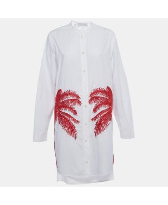 Womens White Erica Palm Tree Embroidery Cotton Long Shirt Dress