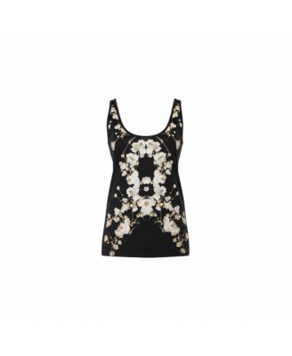 Women's Black Cotton Floral Printed Tank Top