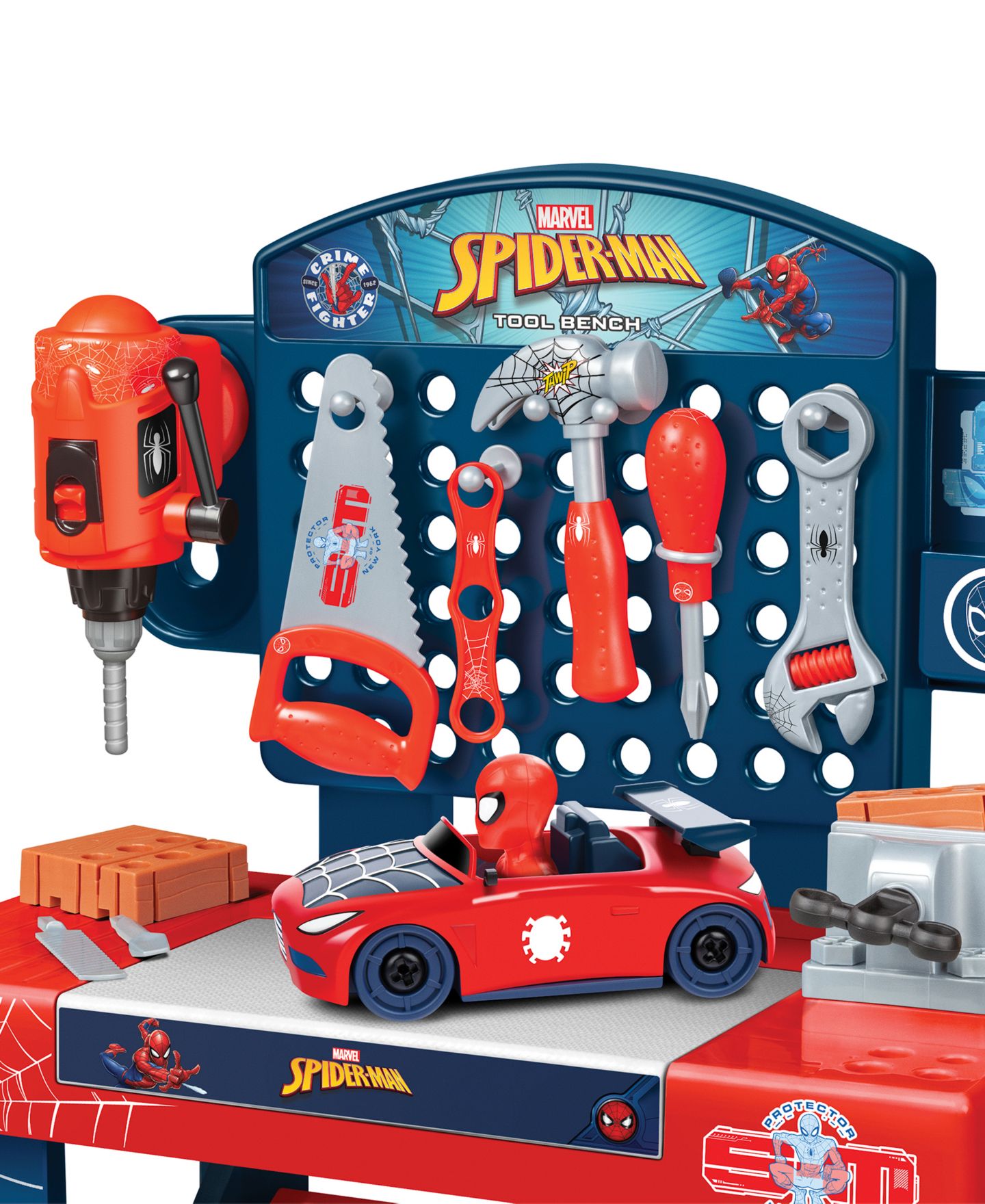Детский игровой набор World Tech Toys Spider-Man Take Apart Car 55-Piece Tool Bench Playset, Ages 3+ — фото 7