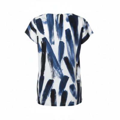 Women's f Cotton Brushstroke Print Short Sleeve Tunic Top