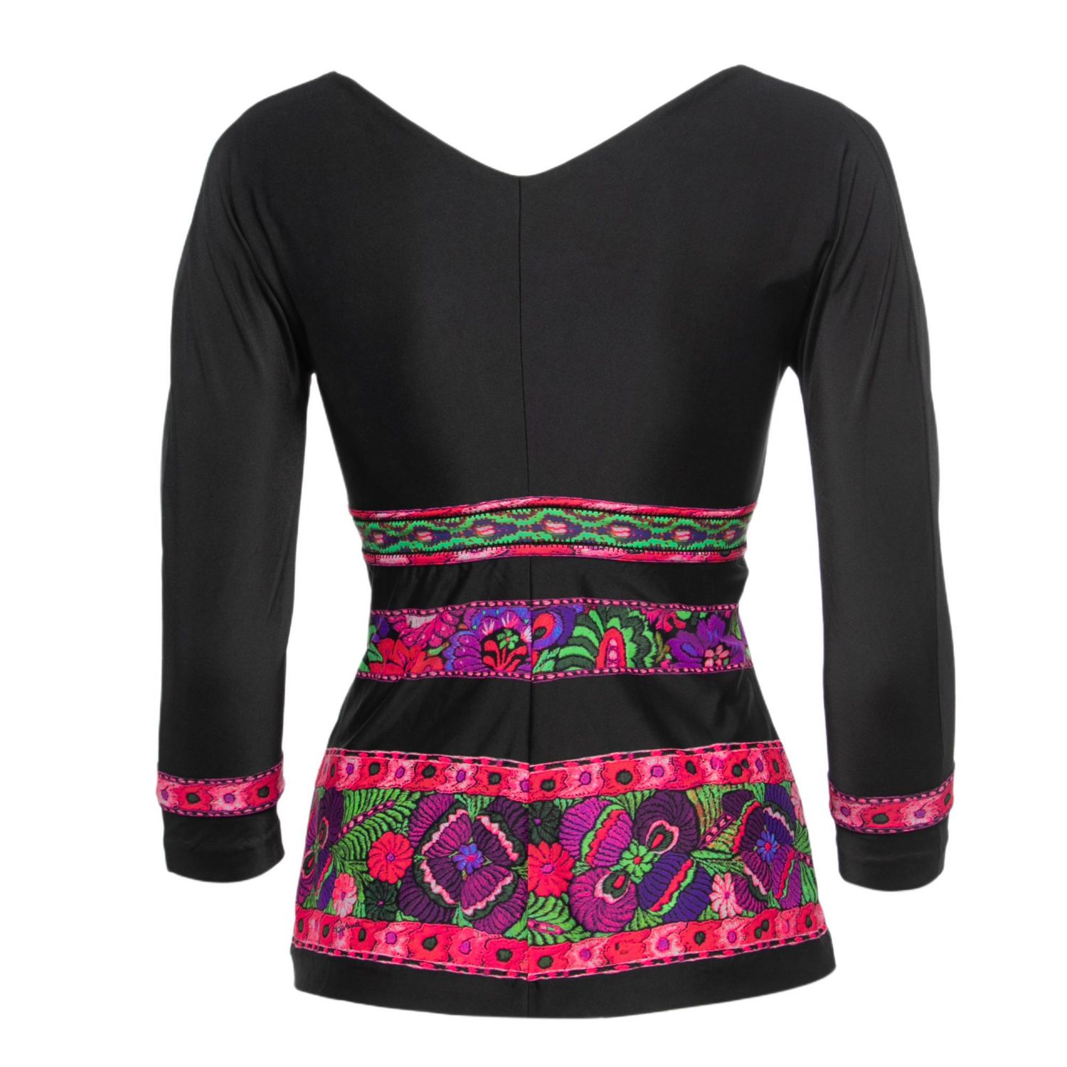 Women's Black Floral Printed Jersey V-Neck Top
