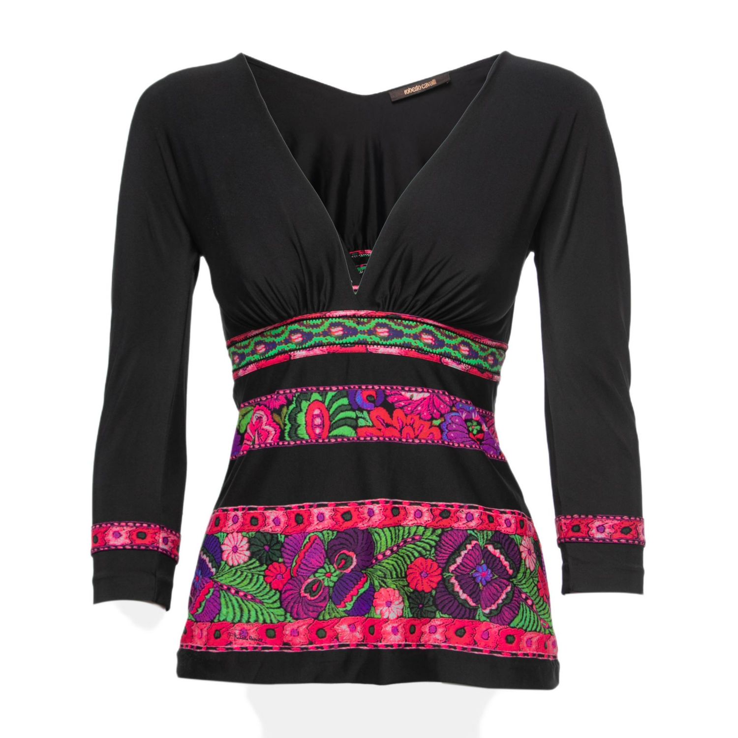 Women's Black Floral Printed Jersey V-Neck Top