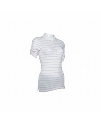 Women's Brit Off White Striped Cotton Modal Polo T-Shirt