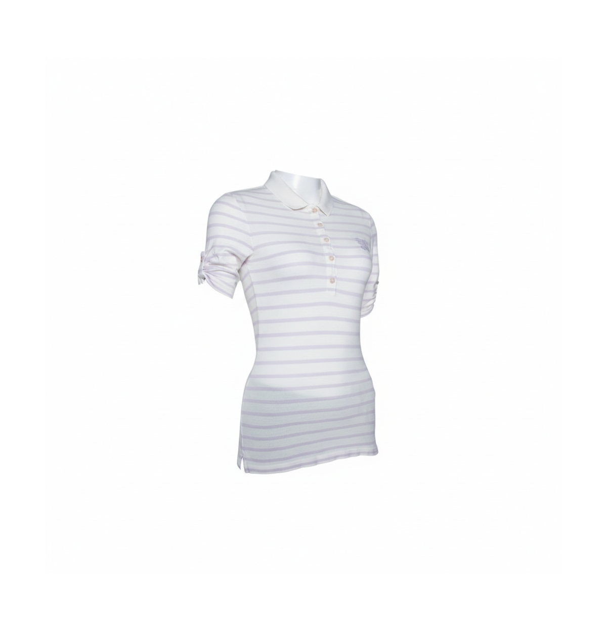 Pre-Owned Burberry Women's Brit Off White Striped Cotton Modal Polo T-Shirt