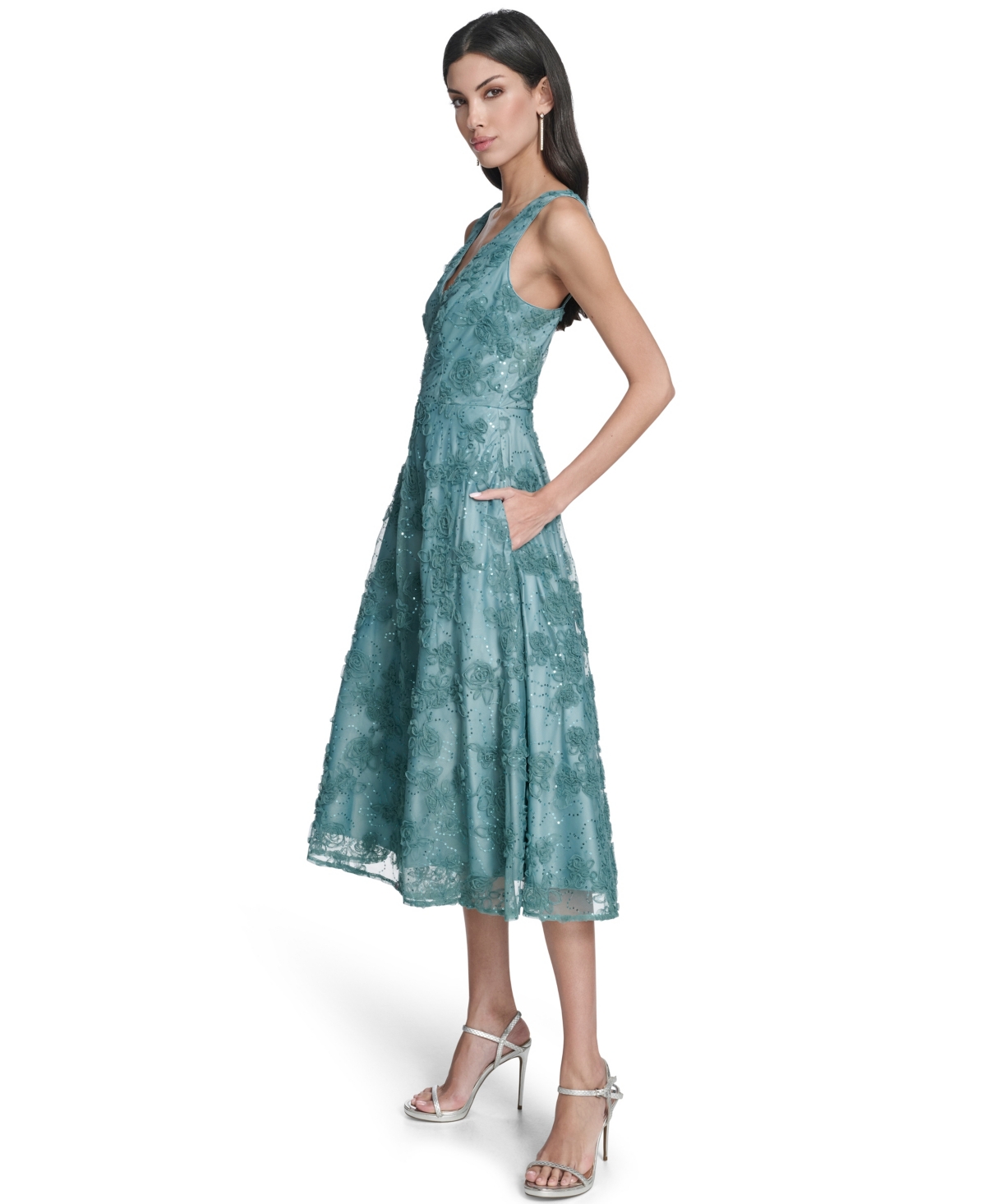 Eliza J Women's Sleeveless V-Neck Fit and Flare Midi Dress