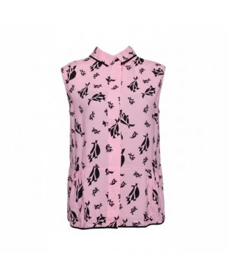 Women's Crepe Abstract Print Dual Collar Sleeveless Top