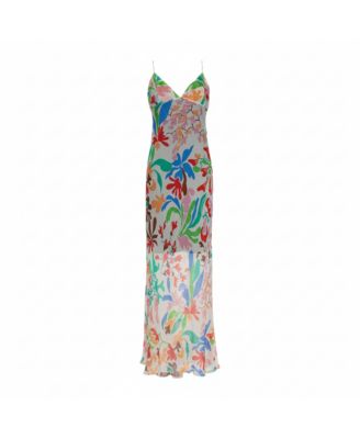 Women's Cream Floral Print Crepe Sheer Maxi Dress