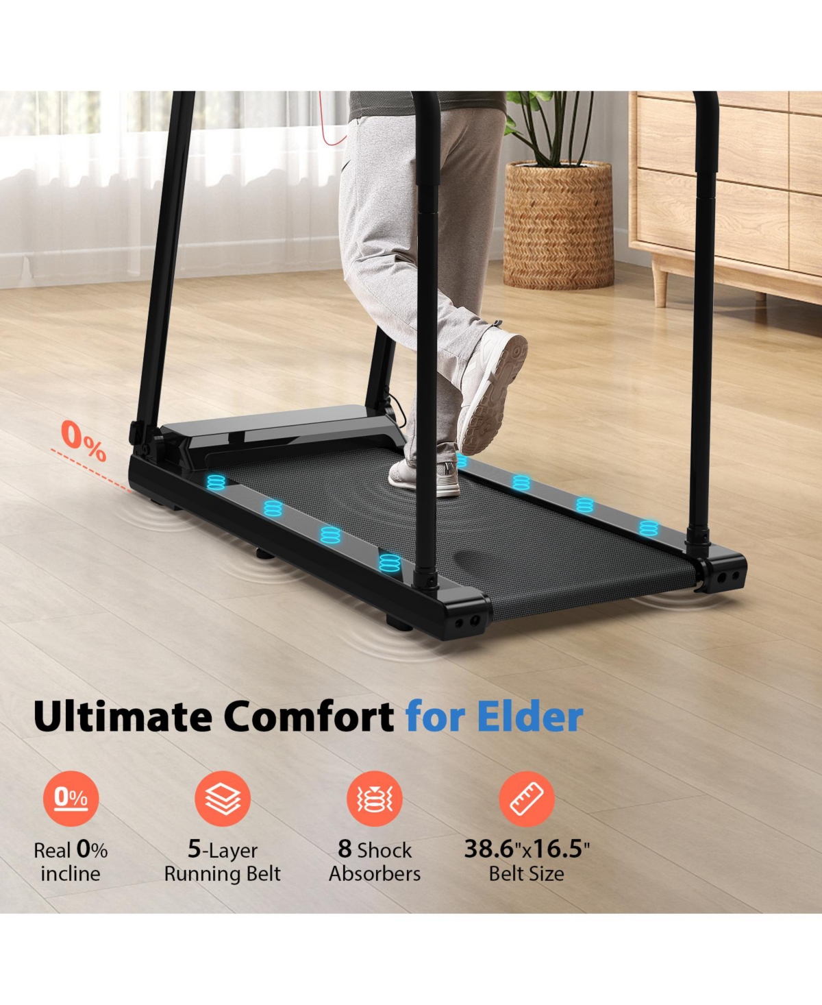 Redliro Walking Treadmill for Seniors, 300 lbs Capacity, Easy Walk Exercise Machine for Home Use