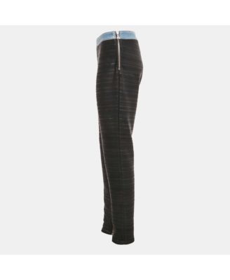 Black Denim Trim Stretch Crepe Pleated Pants
