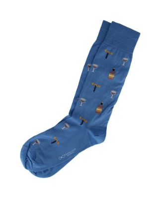 Men's I'll Drink to That Wine Glass & Bottle Novelty Mid Calf Mercerized Cotton Sock (1 Pair)