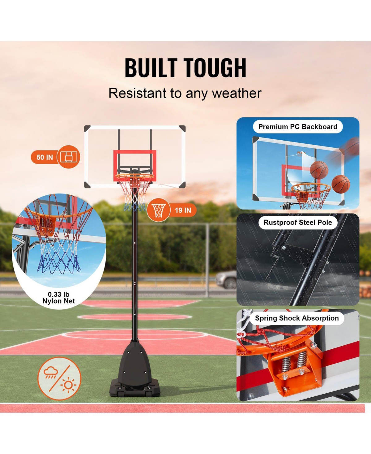 Mecale 50-Inch Adjustable Basketball Hoop, 7.6–10 ft Portable Backboard System with Wheels and Fillable Base