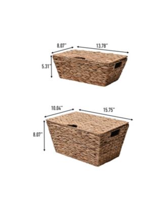 Wilder Classic Farmhouse Woven Hyacinth Rectangular Storage Baskets with Lids and Handles (Set of 2