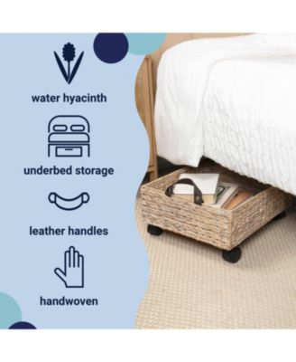 Adaline 18.11" Classic Farmhouse Hand-Woven Hyacinth Rectangular Underbed Storage Bin with Wheels and Handles